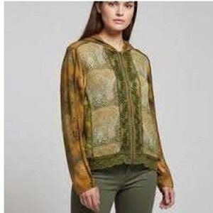 Piano Women's Abstract Full Zip Mixed Media Hooded‎ Top Size Medium